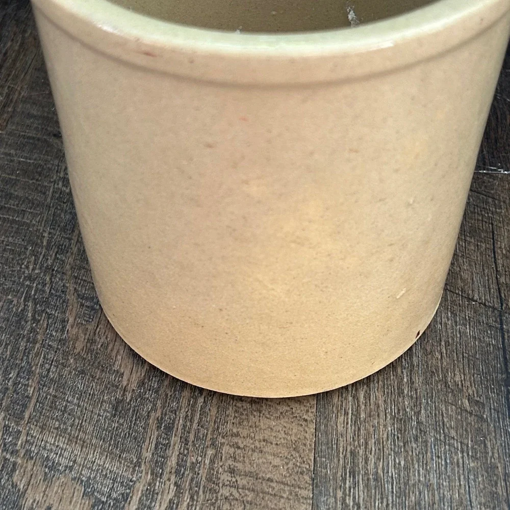 Vintage RRP Co Roseville Ohio Stoneware Canister with Wood Lid Water Mill Barn